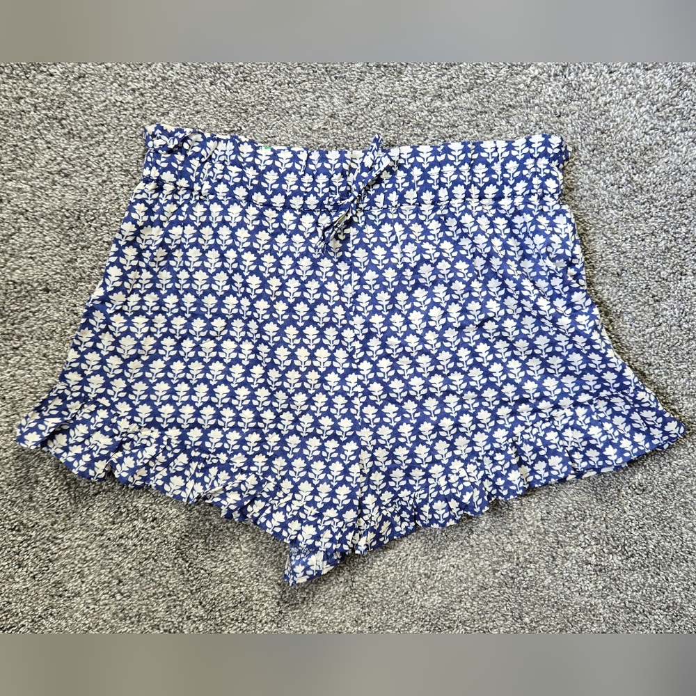 NWT J. Crew Cotton voile ruffle short in blue stamp floral